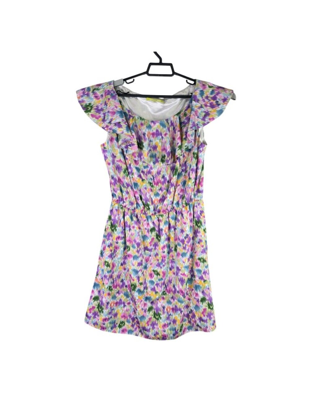 Womens Gianni Bini Multicolor Floral Print Dress Ruffle Sleeves Round Neck M